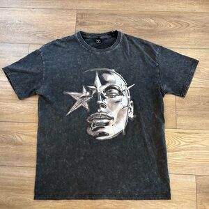 Manfinity Acid Wash Graphic Tee Chrome Face T-Shirt Medium